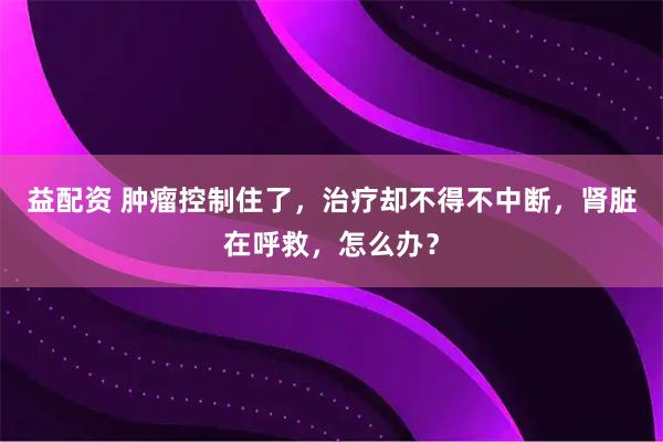 益配资 肿瘤控制住了，治疗却不得不中断，肾脏在呼救，怎么办？